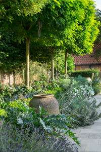 Manor garden with large pot