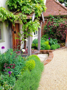 Plant away garden with front door
